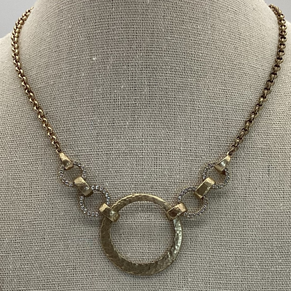1852. Brushed Gold Necklace w/ Circular Design GUC